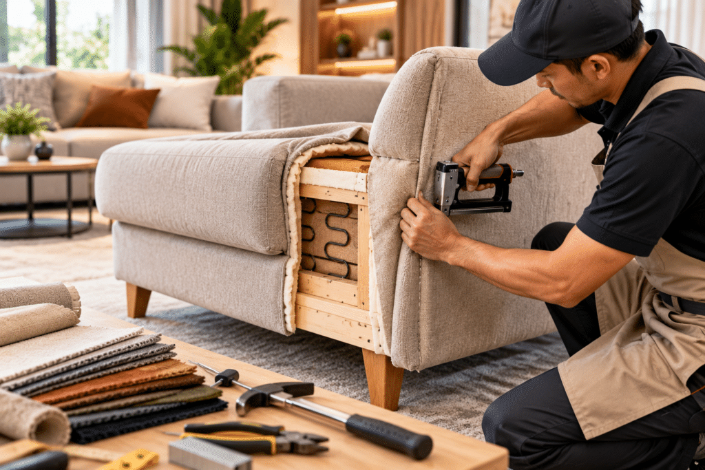Perbarui penampilan sofa lama agar kembali selaras dengan interior, tanpa harus mengganti seluruh furnitur jika rangkanya masih layak.