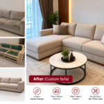 Custom Sofa Sesuai Karakter Ruangan — Setiap detail dirancang untuk menyelaraskan ukuran, warna, dan model sofa dengan konsep interior agar ruangan terasa lebih harmonis.